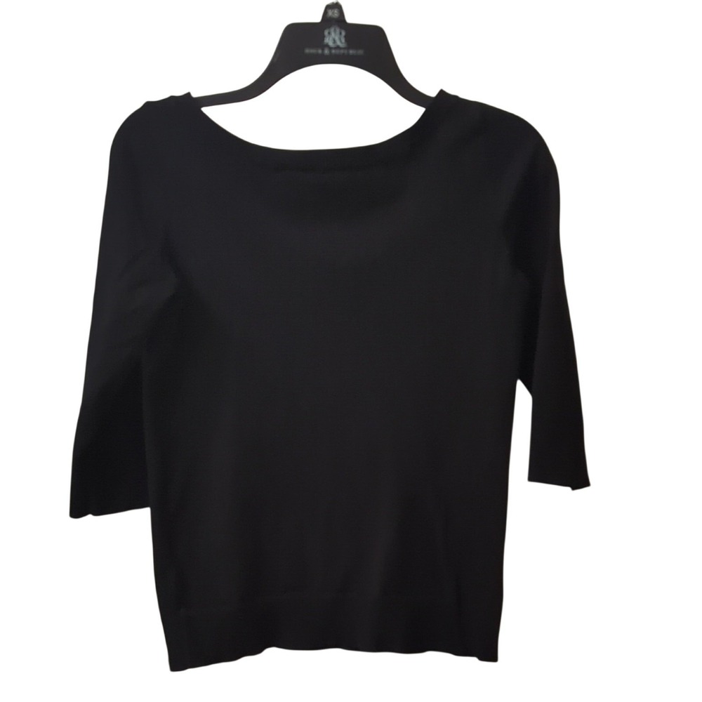 White House Black Market Black Bow Back Sweater Scoop Neck 3/4 Sleeve Small‎